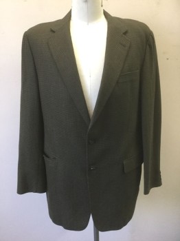 HICKEY FREEMAN, Dk Olive Grn, Brown, Charcoal Gray, Beige, Wool, Grid , Check , Dark Olive/Brown/Charcoal/Beige Woven Grid/Check Pattern, Single Breasted, Notched Lapel, 2 Buttons, 3 Pockets, Solid Dark Brown Lining
