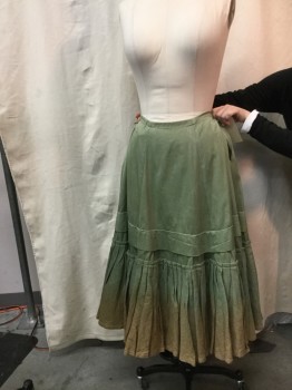 Womens, Historical Fiction Skirt, NO LABEL, Sage Green, Cotton, Solid, >28, Sage Green, Accordion Pleated Hem, Drawstring Waist, Brown Discolored Bottom