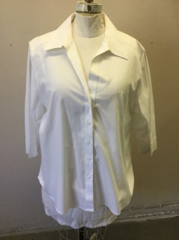 FOXCROFT, White, Cotton, Solid, Button Front, Collar Attached, 3/4 Sleeve with Slit Cuffs