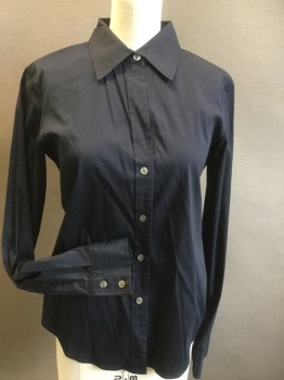 THEORY, Smoky Black, Cotton, Spandex, Solid, Button Front, Long Sleeves, Collar Attached, Grey Pearl Buttons,