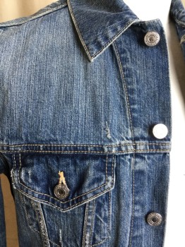 Mens, Jean Jacket, LEVI'S, Blue, Cotton, Solid, S, (DOUBLE) Faded Blue Denim Jean Jacket, Collar Attached, Silver Button Front, 4 Pockets, Long Sleeves,