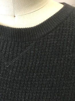 L.L.BEAN, Dk Gray, Cashmere, Solid, Ribbed Texture Knit, Long Sleeves, Crew Neck