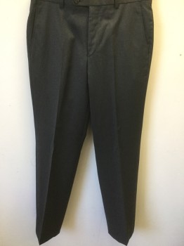 Mens, Suit, Pants, JIMMY AU, Charcoal Gray, Wool, Solid, 30/30, Flat Front, Creased Legs, Zip Fly