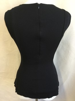 BAILEY 44, Black, Rayon, Nylon, Solid, Round Neck,  Black Faux Leather Vertical Strips Front Ribbed-like, Sleeveless, Partial Zip Back