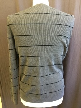 Mens, Pullover Sweater, THEORY, Gray, Black, Cotton, Stripes - Horizontal , XL, Crew Neck, Long Sleeves,