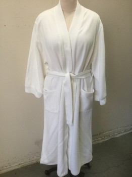 KAY ANNA SPA, White, Modal, Cotton, Solid, Quilted/Diamonds Texture, Long Sleeves, White Cord Piping Trim, 2 Pockets, **With Matching Self Fabric Belt