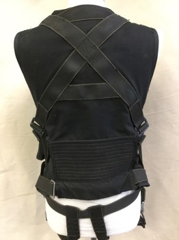 Mens, Vest, MTO, Black, Synthetic, Poly/Cotton, Solid, O/S, Black Straps, Metal Buckle, Pouches, Black Backing with Criss-cross Work