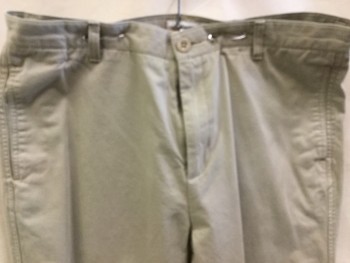 C. KLEIN, Cotton, Solid, Khaki, Flat Front, Zip Front, 4 Pockets
