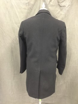Mens, Coat, Overcoat, PROFILE OUTERWEAR, Black, Wool, Cashmere, Solid, 40, Single Breasted, Collar Attached, Peaked Lapel, 2 Flap Pockets, Long Sleeves