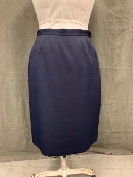 EVAN PICONE, Navy Blue, Polyester, Solid, Pencil Skirt, Textured, Center Back Zipper, Elastic Side Back Waistband