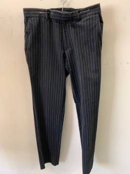 HUGO BOSS, Black, Faded Black, Gray, Cotton, Stripes - Vertical , Flat Front, Brushed Cotton, Tab with Hook & Bar, 4 Pockets,