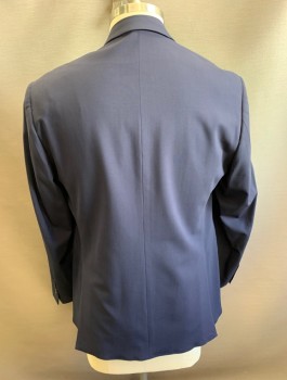 ROBERT GRAHAM, Navy Blue, Wool, Solid, Single Breasted, Notched Lapel, 2 Buttons, 3 Pockets, Very Colorful Paisley Silk Lining
