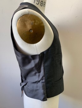 Mens, Suit, Vest, TOM FORD, Gray, Gray, Wool, Rayon, Solid, 38R, Hand Picked Stitching on Front, 6 Buttons, 4 Pockets, Self Belt Attached at Center Back