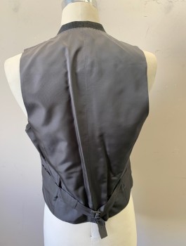 Mens, Suit, Vest, TOM FORD, Gray, Gray, Wool, Rayon, Solid, 38R, Hand Picked Stitching on Front, 6 Buttons, 4 Pockets, Self Belt Attached at Center Back