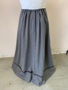 N/L MTO, Gray, Wool, Solid, Drawstring Waist in Back, 2 Pleats at Either Side of Waist with Grosgrain Decorative Tabs and Black Rosette Buttons, Dark Gray Grosgrain Stripe at Hem, Floor Length, Made To Order Reproduction
