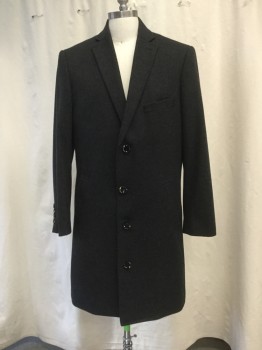 Mens, Coat, Overcoat, MANTONI, Charcoal Gray, Wool, Polyester, 40, Single Breasted, Collar Attached, Notched Lapel, 3 Pockets, Long Sleeves