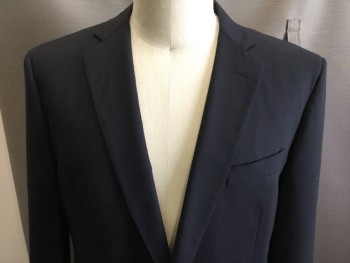 BROOKS BROTHERS, Midnight Blue, Wool, Mohair, Solid, 2 Buttons,  Notched Lapel, 3 Pockets,