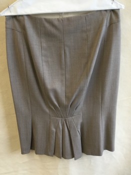 Womens, Skirt, Below Knee, REBECCA TAYLOR, Lt Gray, Gray, Wool, Polyester, Heathered, W:30, 6, Light Mint Lining, No Waistband with Side Yoke, Side Zip, Top Stitches Pleat Work Bottom Center