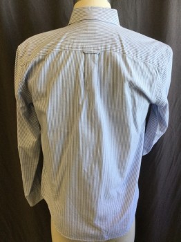 CREWCUTS, White, French Blue, Cotton, Stripes - Vertical , Oxford Weave, Collar Attached, Button Down, Button Front, 1 Pocket, Long Sleeves, Curved Hem