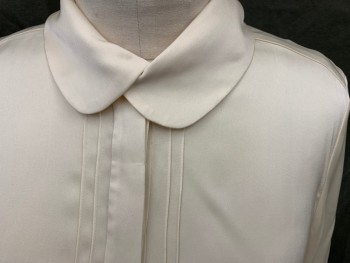 MILLY, Cream, Silk, Elastane, Solid, Button Front, Pintuck Pleats Front, Rounded Collar Attached, Long Sleeves, Button Cuff, *Marks on Back Collar*