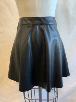 Womens, Skirt, Mini, H&M, Black, Faux Leather, Solid, 0, W 23, Flare Mini Skirt, Zip Back