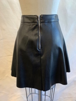 Womens, Skirt, Mini, H&M, Black, Faux Leather, Solid, 0, W 23, Flare Mini Skirt, Zip Back