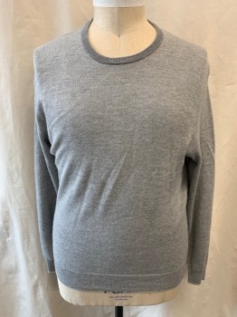 Mens, Pullover Sweater, POLO RALPH LAUREN, Gray, Cotton, Cashmere, L, Knit, Pullover, Crew Neck, Long Sleeves Rib Knit Neck, Cuff, & Waist