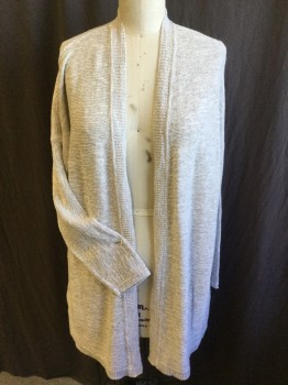 PURE JILL, Lt Gray, Cotton, Polyester, Heathered, Ribbed Knit, Open at Center Front with No Closures, Long Sleeves, Hip Length