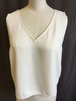 BABATON, Beige, White, Polyester, Viscose, Stripes - Vertical , (DOUBLE)  Beige with Shinny Pinstripes, V-neck, Sleeveless,