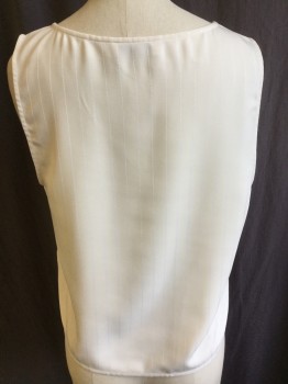 BABATON, Beige, White, Polyester, Viscose, Stripes - Vertical , (DOUBLE)  Beige with Shinny Pinstripes, V-neck, Sleeveless,
