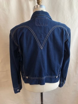 Mens, Jean Jacket, LEVI'S, Dk Blue, Cotton, Solid, S, Collar Attached, Button Front, 5 Buttons, 2 Chest Pockets, Tabs at Waist with 4 Buttons