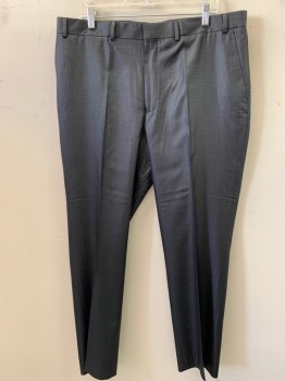 KENNETH COLE, Graphite Gray, Polyester, Rayon, Solid, Flat Front, Zip Front, Belt Loops, 4 Pockets,