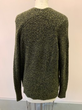 Womens, Sweater, BP., Olive Green, Black, Wool, 2 Color Weave, S, Open Front, 2 Pockets