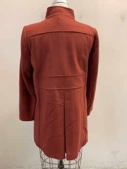 Womens, Coat, JIGSAW, Burnt Orange, Wool, Polyamide, 8, Mandarin Collar, Single Breasted, Button Front, 3 Buttons (2 Hidden),  2 Side Pockets