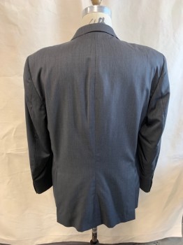 Mens, Suit, Jacket, SAKS FIFTH AVENUE, Charcoal Gray, Wool, Silk, Heathered, 48R, Single Breasted, 2 Buttons, 3 Pockets, Notched Lapel, Double Vent