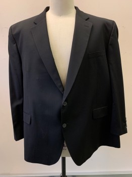 Mens, Suit, Jacket, JACK VICTOR, Black, Wool, Solid, 56R, 2 Buttons, Single Breasted  Notched Lapel, 3 Pockets