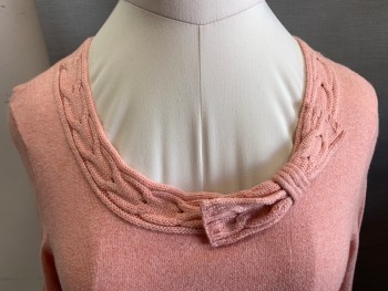 Womens, Pullover, JONES NEW YORK, Peach Orange, Cotton, Solid, PL, Long Sleeves, Jewel Neck with a Cable Knit Trim