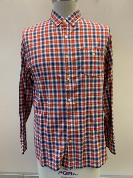 Mens, Casual Shirt, Nike, Red, Navy Blue, White, Cotton, Plaid, XL, L/S, Button Front, Collar Attached, Chest Pocket