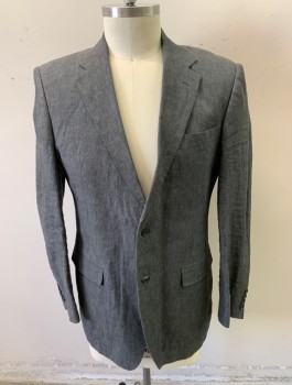 MARKS & SPENCER, Dk Gray, Linen, Solid, Single Breasted, Notched Lapel, 2 Buttons, 3 Pockets, Hand Picked Stitching at Lapel, Dark Gray Lining