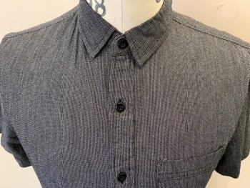 Mens, Casual Shirt, PUBLIC OPINION, Black, White, Cotton, Heathered, S, Short Sleeves, Button Front, Collar Attached, 1 Pocket,