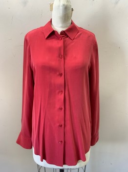 EQUIPMENT, Red Burgundy, Silk, Solid, Sand-washed Silk, Button Front, Collar Attached, Long Sleeves,
