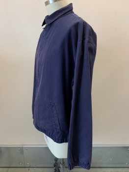 NORSPORT, Navy Blue, Cotton, Solid, L/S, Zip Front, Collar Attached, Side Pockets, Distressed