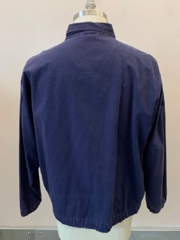 NORSPORT, Navy Blue, Cotton, Solid, L/S, Zip Front, Collar Attached, Side Pockets, Distressed