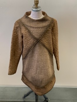 Childrens, Sci-Fi/Fantasy Top, N/L, Taupe, Sienna Brown, Synthetic, Textured Fabric, C:36, 10, Tunic, Wide Neck, 2 Different Fabric Patterns, Piping Criss Crossing Front & Back, Also Sides/ Cuffs/ Bottom, L/S, Front & BackTiered Fabric, Back Zip, Aged/ Distressed