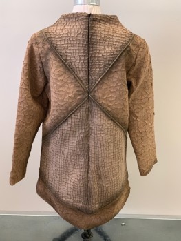 Childrens, Sci-Fi/Fantasy Top, N/L, Taupe, Sienna Brown, Synthetic, Textured Fabric, C:36, 10, Tunic, Wide Neck, 2 Different Fabric Patterns, Piping Criss Crossing Front & Back, Also Sides/ Cuffs/ Bottom, L/S, Front & BackTiered Fabric, Back Zip, Aged/ Distressed
