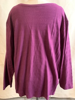 Womens, Top, BASIC EDITIONS, Red Burgundy, Cotton, Solid, 4X, Scoop Neckline, Long Sleeves, Horizontal Ribbed Knit