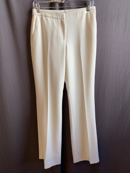 ANNE KLEIN, Off White, Polyester, Cupro, Solid, Slacks- Flat Front, Zip Fly, 2 Front Pockets, 2 Faux Back Pockets