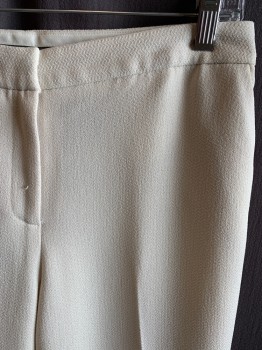 Womens, Suit, Pants, ANNE KLEIN, Off White, Polyester, Cupro, Solid, 4, Slacks- Flat Front, Zip Fly, 2 Front Pockets, 2 Faux Back Pockets