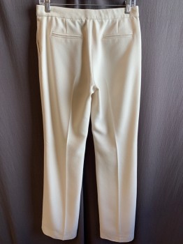 ANNE KLEIN, Off White, Polyester, Cupro, Solid, Slacks- Flat Front, Zip Fly, 2 Front Pockets, 2 Faux Back Pockets