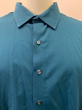 Mens, Casual Shirt, SYNRGY, Teal Blue, Polyester, Cotton, Dots, 2 XL, L/S, Button Front, Collar Attached